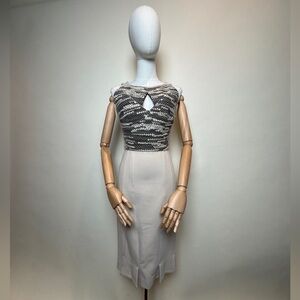 Roland Mouret Chara AW15 Wool Textured Cream & Black Midi Dress